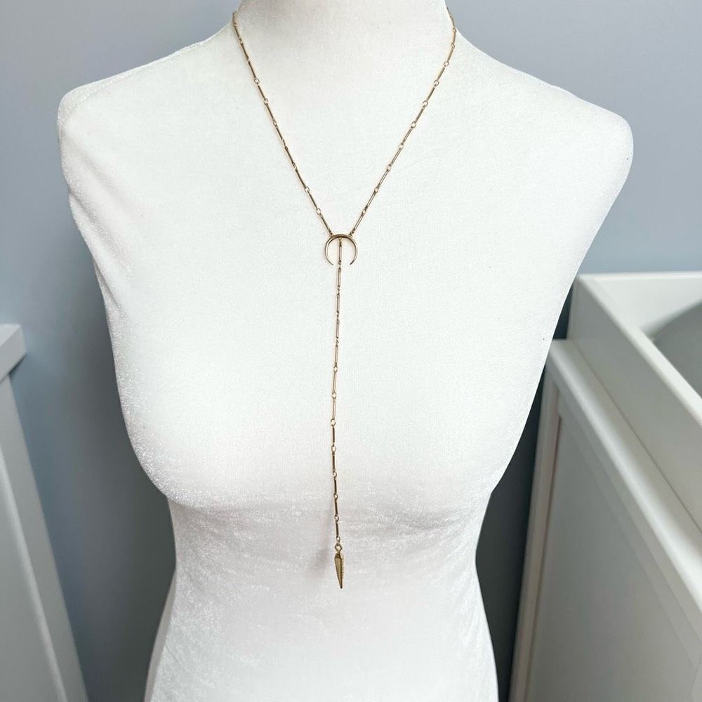 Luv AJ Gold Tone Crescent Dagger Dangle Gold Tone Delicate Necklace